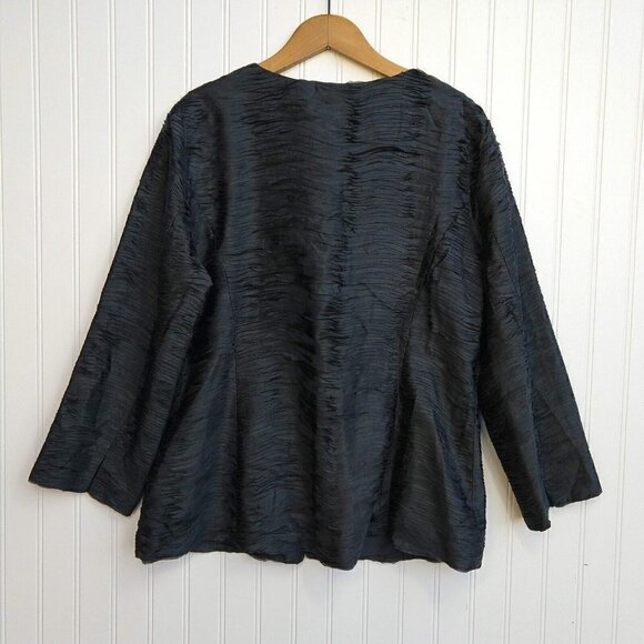 Eileen Fisher Ripple Bindu Silk Jacket Size M NWT Graphite Gray 3/4 Sleeve New - Picture 11 of 12